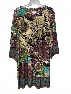 Beige by ECI Paisley Floral Sheath Dress 8 Multicolor Mod Retro Inspired Boho